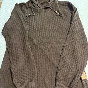 Men's Brown Textured Sweater with hoodie.